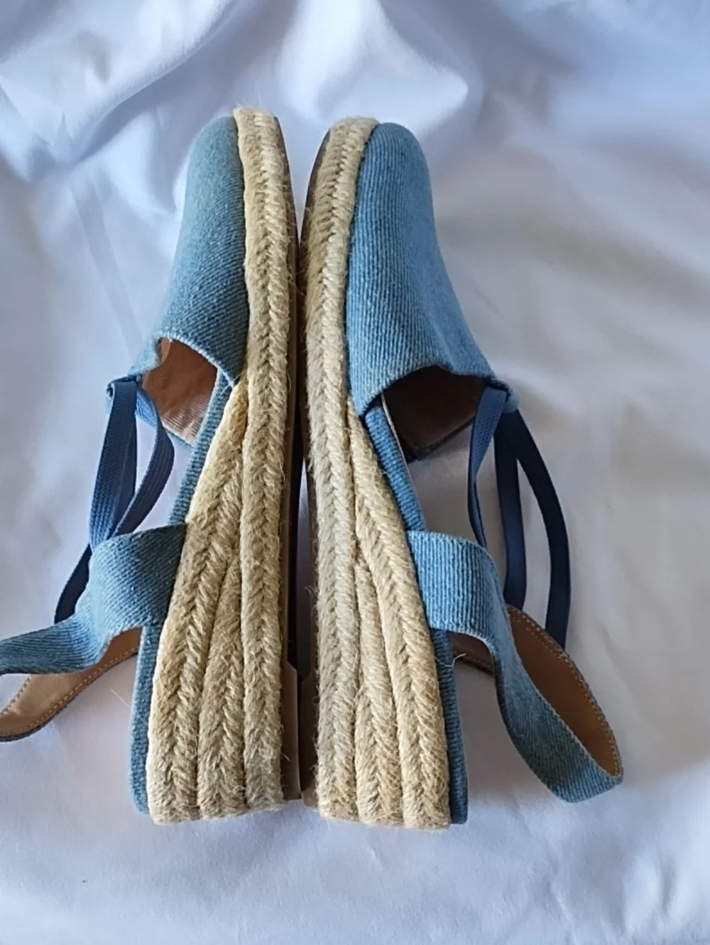Life Stride Denim Blue Canvas Espadrille Wedge Sandals